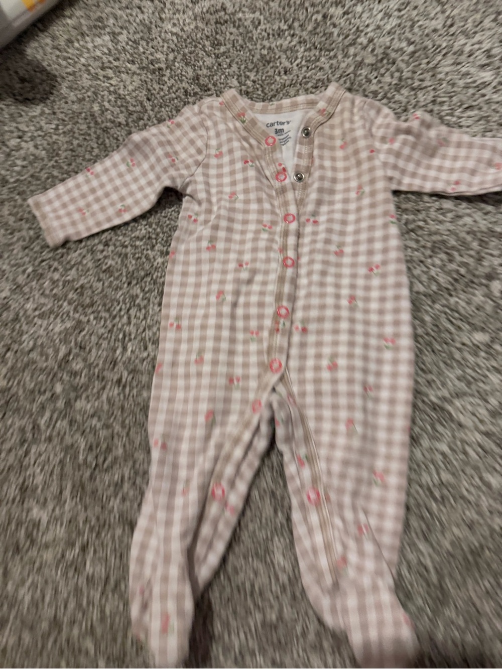 Carter's Cream and Pink Gingham Floral Footed One-Piece